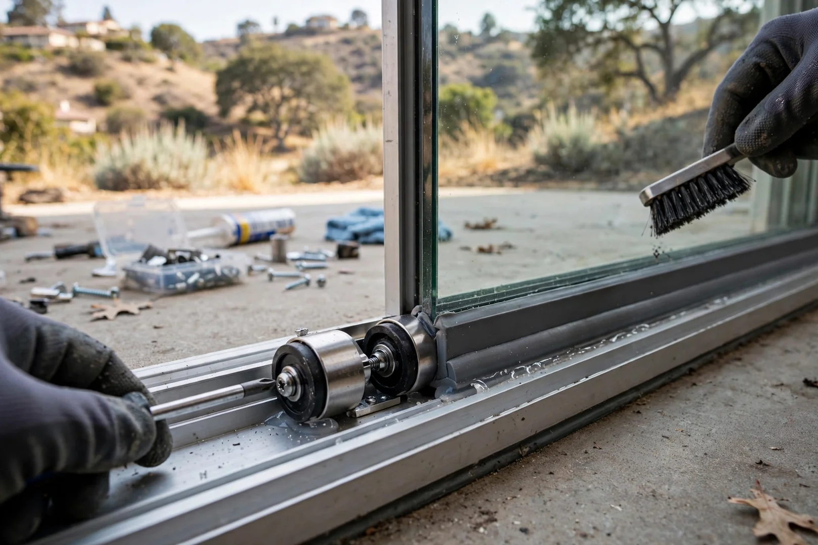 Sliding Door Glass and Roller Rebuild, Hillside Property